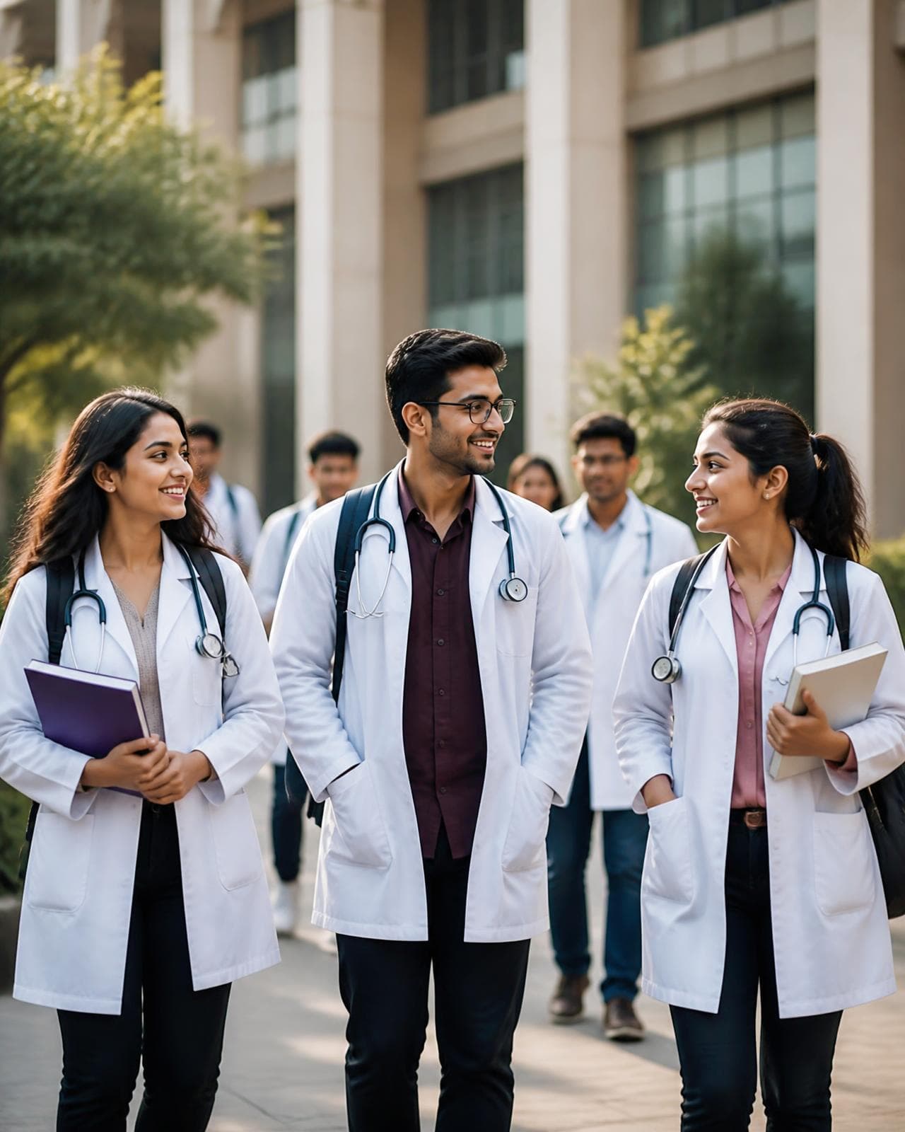 Medical students at an Indian medical college campus